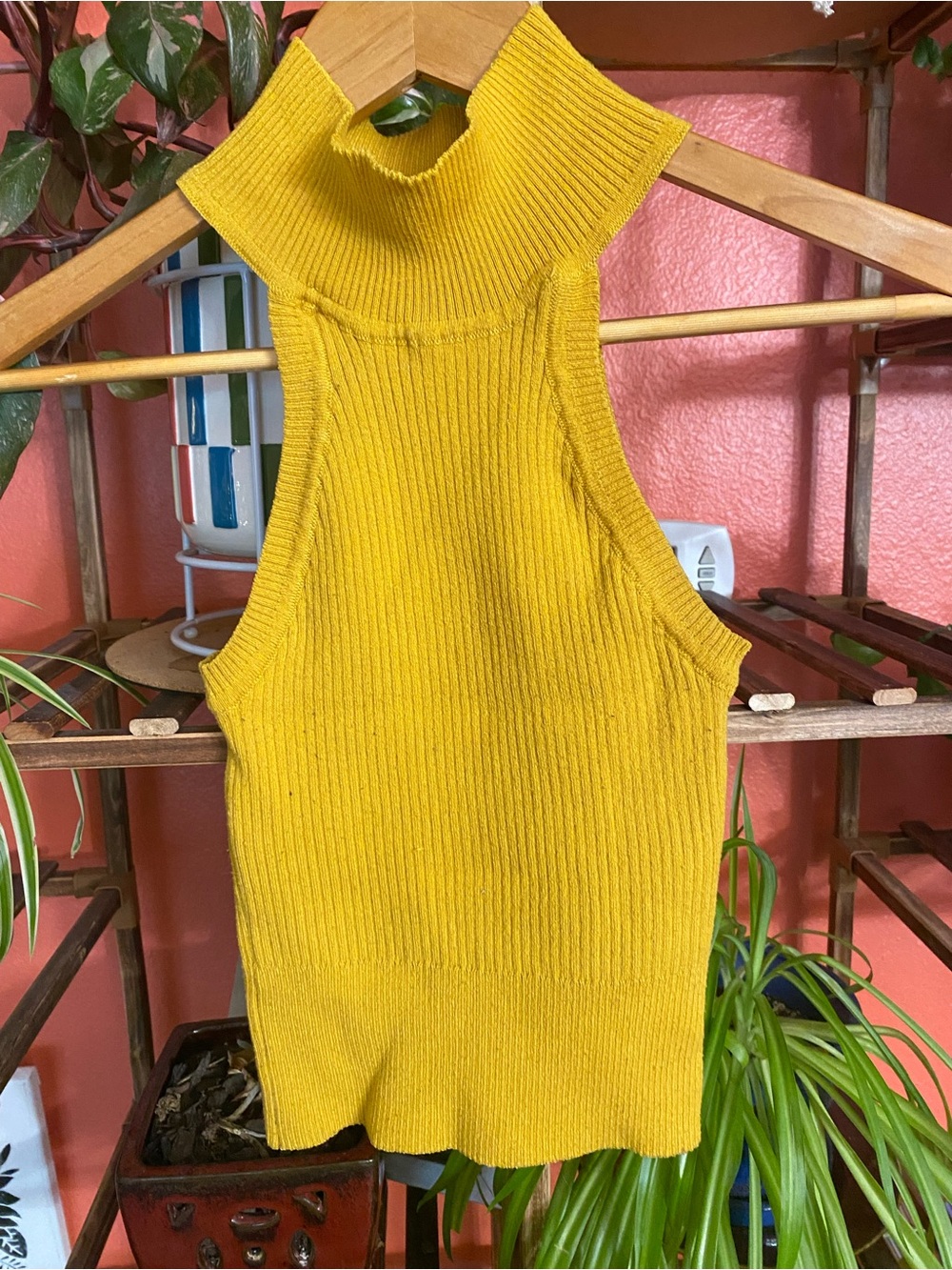 Sunflower Yellow Ribbed Sleeveless Mock Neck Top